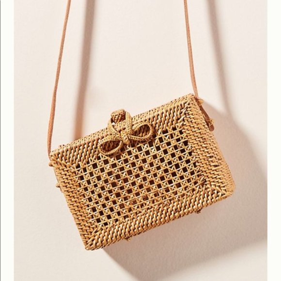 Anthropologie Tan Woven Crossbody Bag - Picture 1 of 7